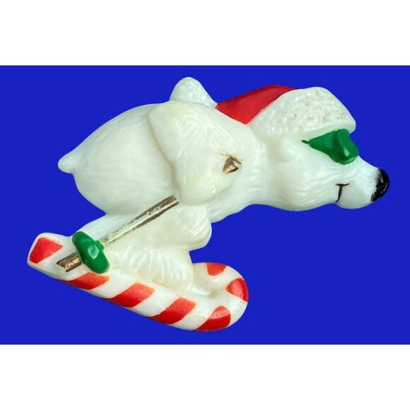 Hallmark Christmas Pin White Polar Bear Skiing Vintage1983 - Picture 2 of 10